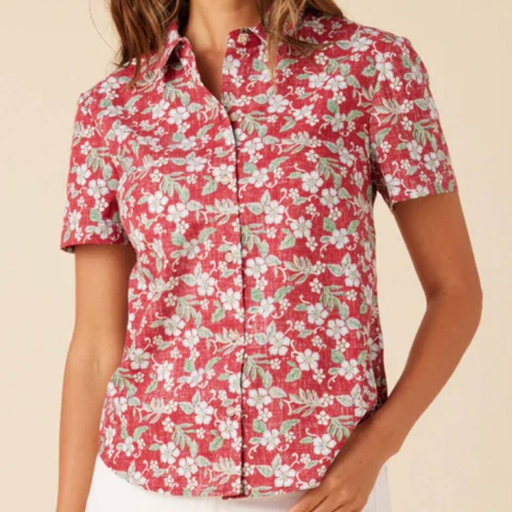 NWT Reyn Spooner Sweet Plumeria Women's Aloha Hawaiian Shirt